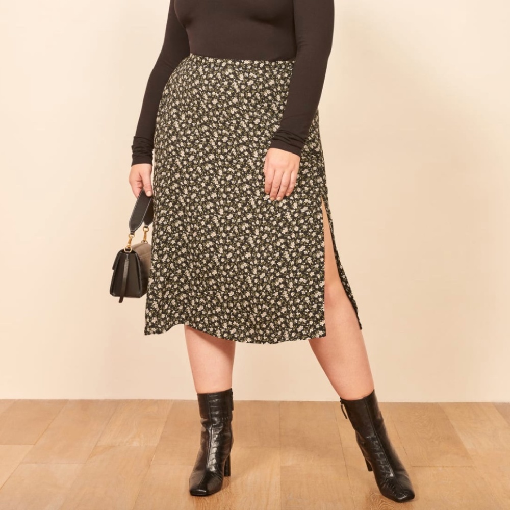 Reformation Jaime Side Slit Skirt in Cherie